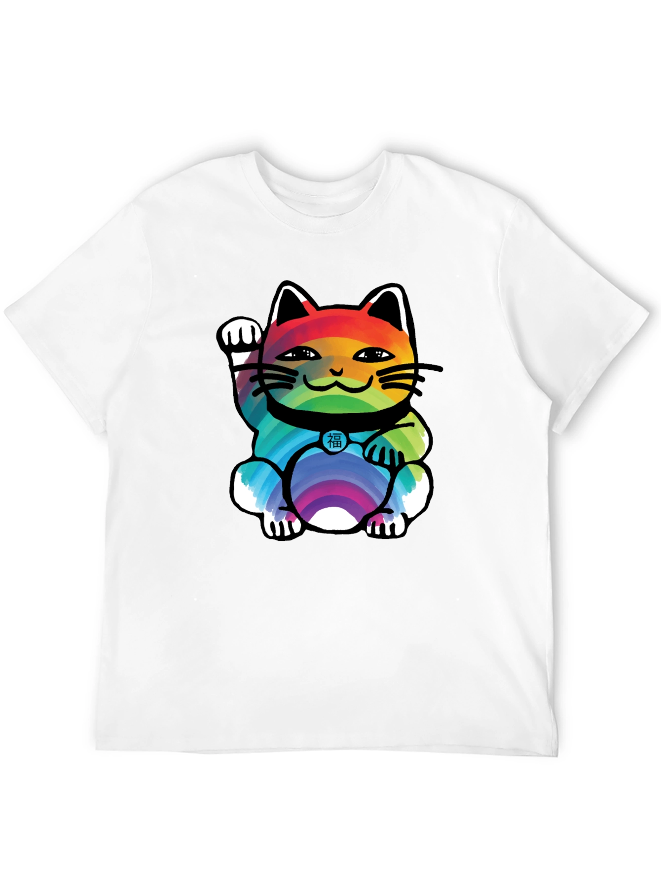 Lucky Rainbow Cat T-Shirt - Unisex Black Tee