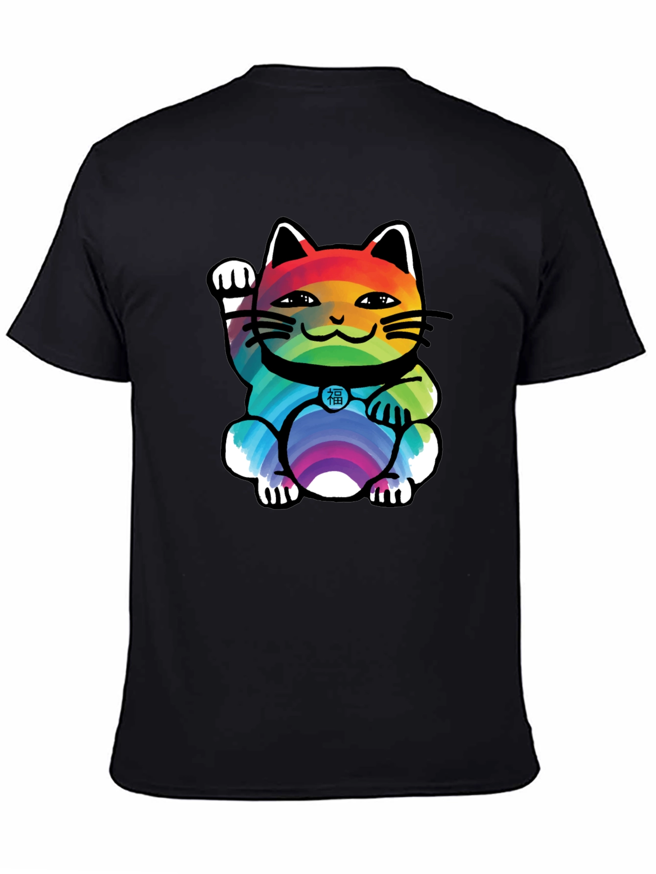 Lucky Rainbow Cat T-Shirt - Unisex Black Tee