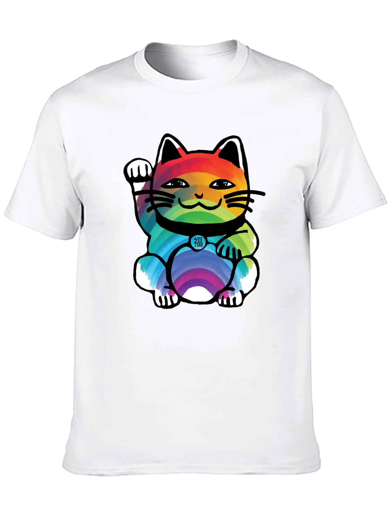 Lucky Rainbow Cat T-Shirt - Unisex Black Tee