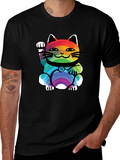 Lucky Rainbow Cat T-Shirt - Unisex Black Tee
