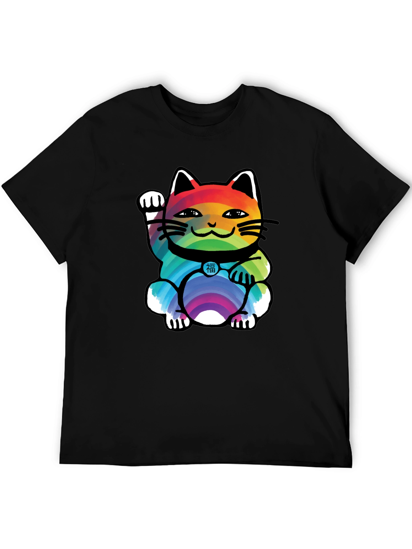 Lucky Rainbow Cat T-Shirt - Unisex Black Tee