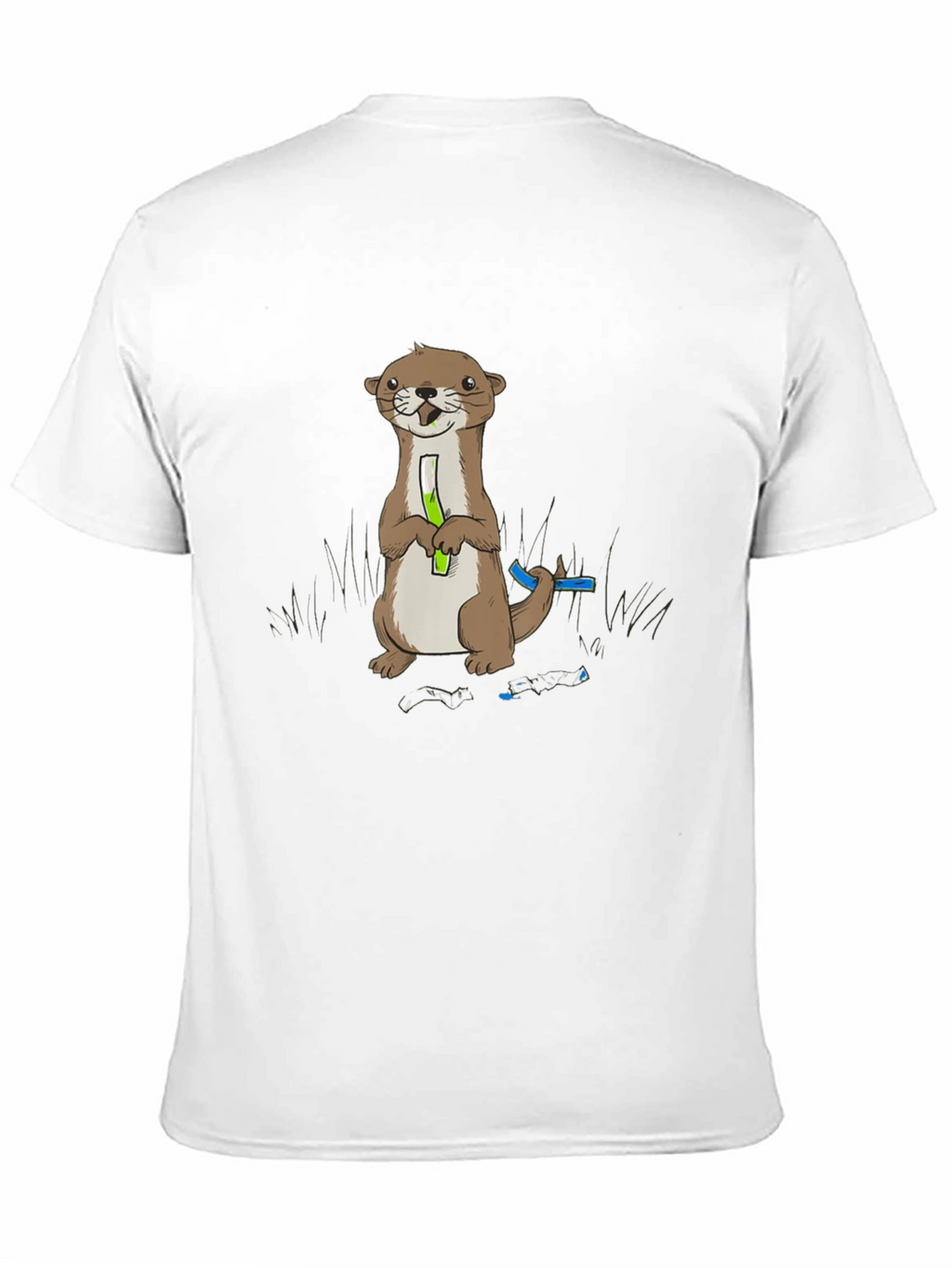 Cute Otter Holding Test Tube Black T-Shirt