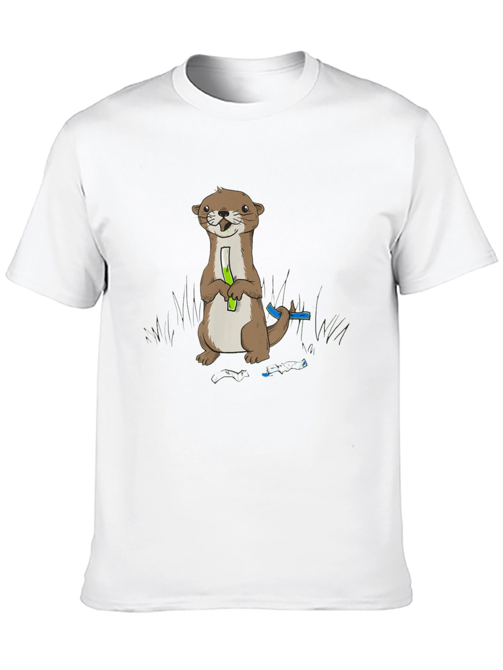 Cute Otter Holding Test Tube Black T-Shirt