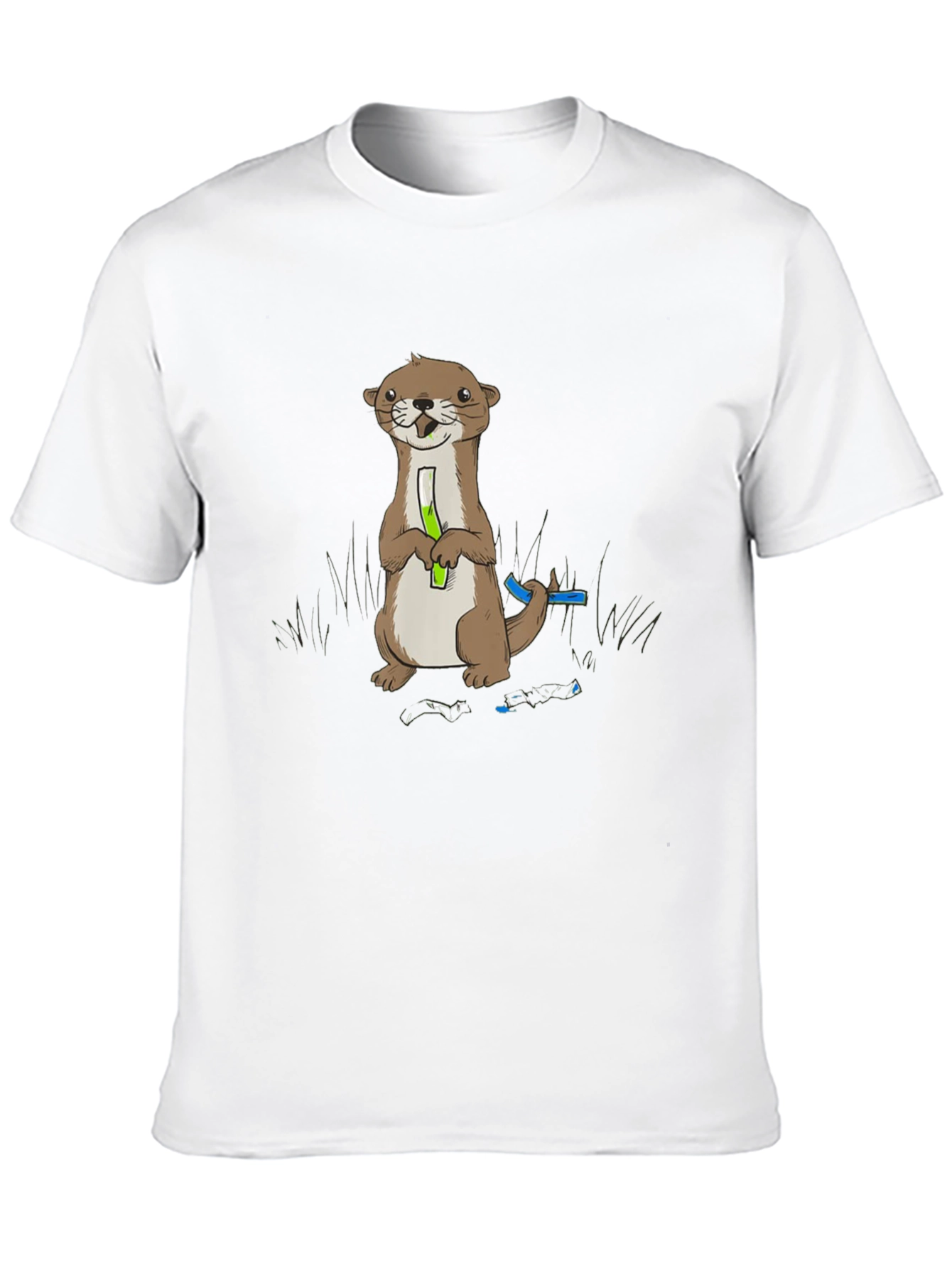Cute Otter Holding Test Tube Black T-Shirt