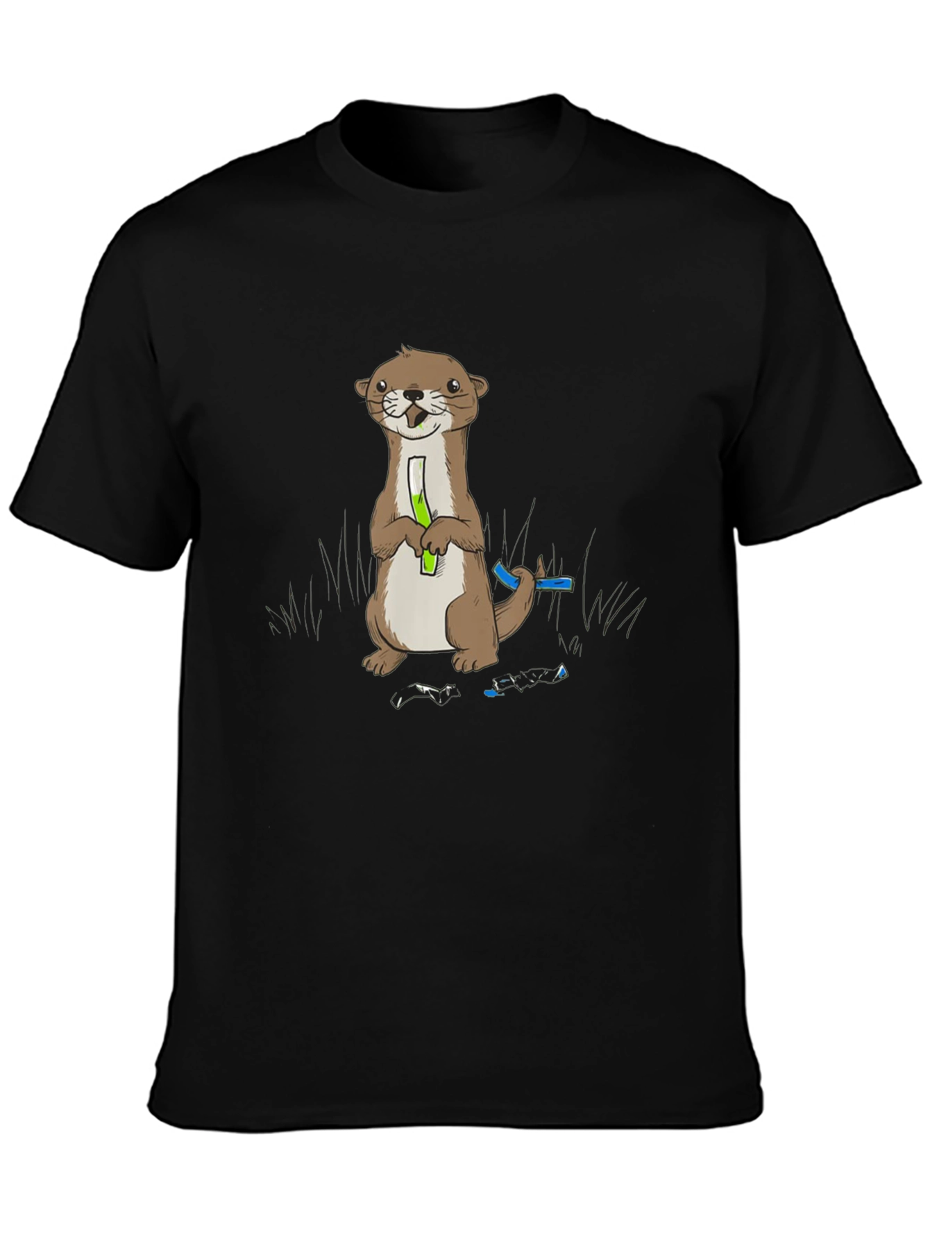 Cute Otter Holding Test Tube Black T-Shirt
