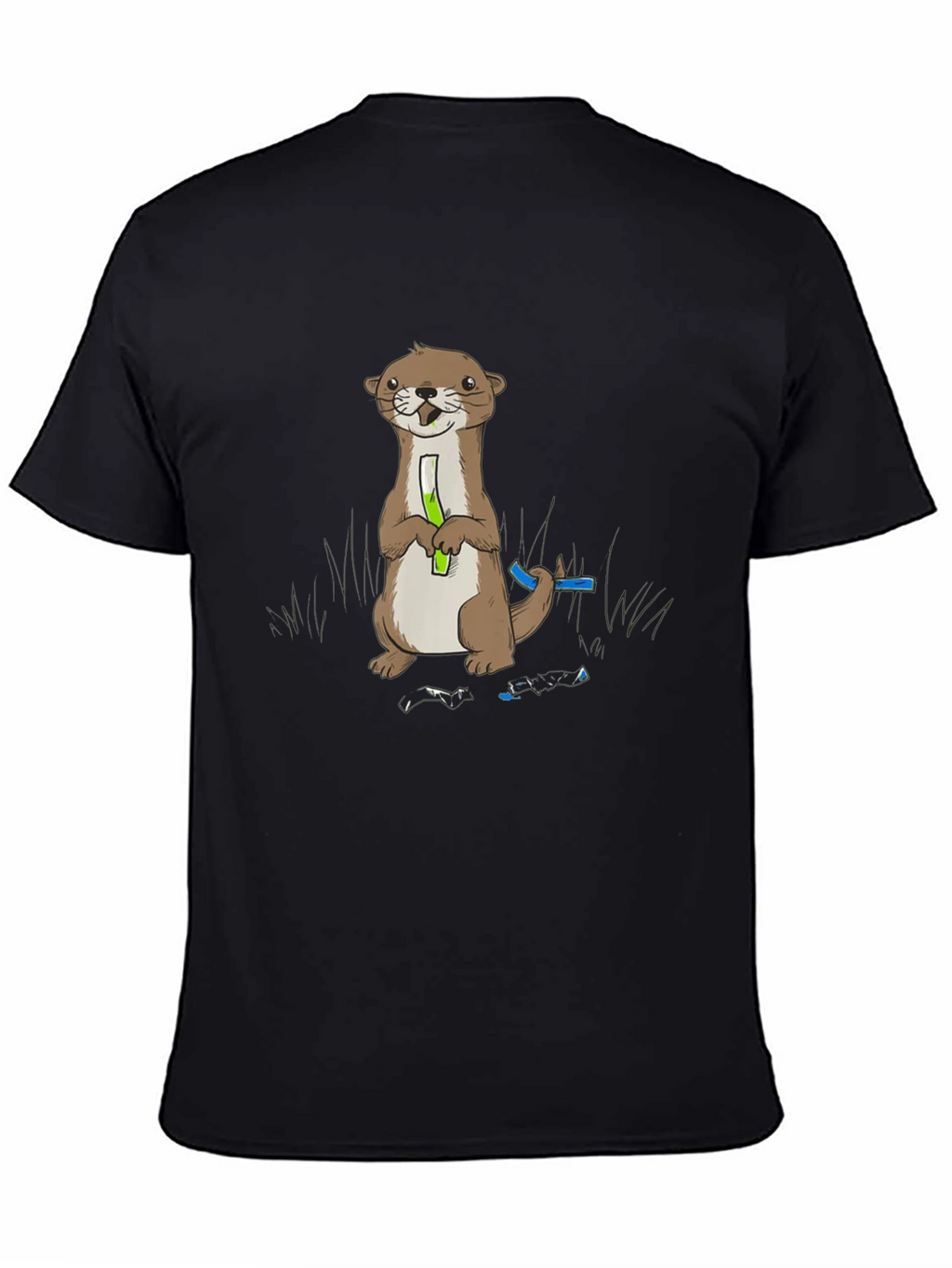 Cute Otter Holding Test Tube Black T-Shirt