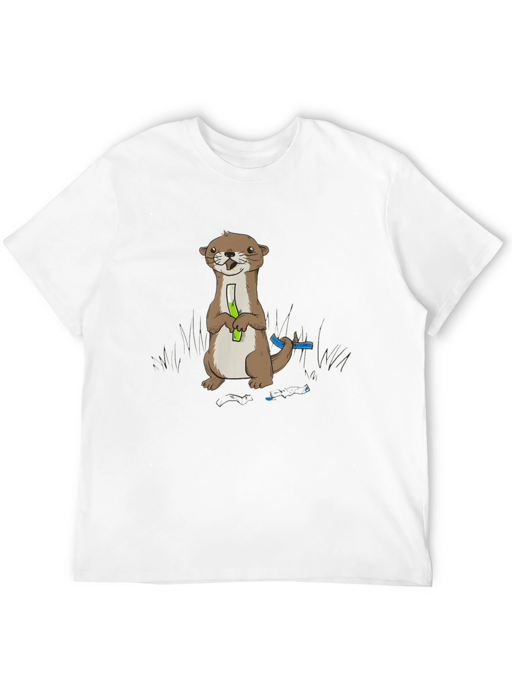 Cute Otter Holding Test Tube Black T-Shirt