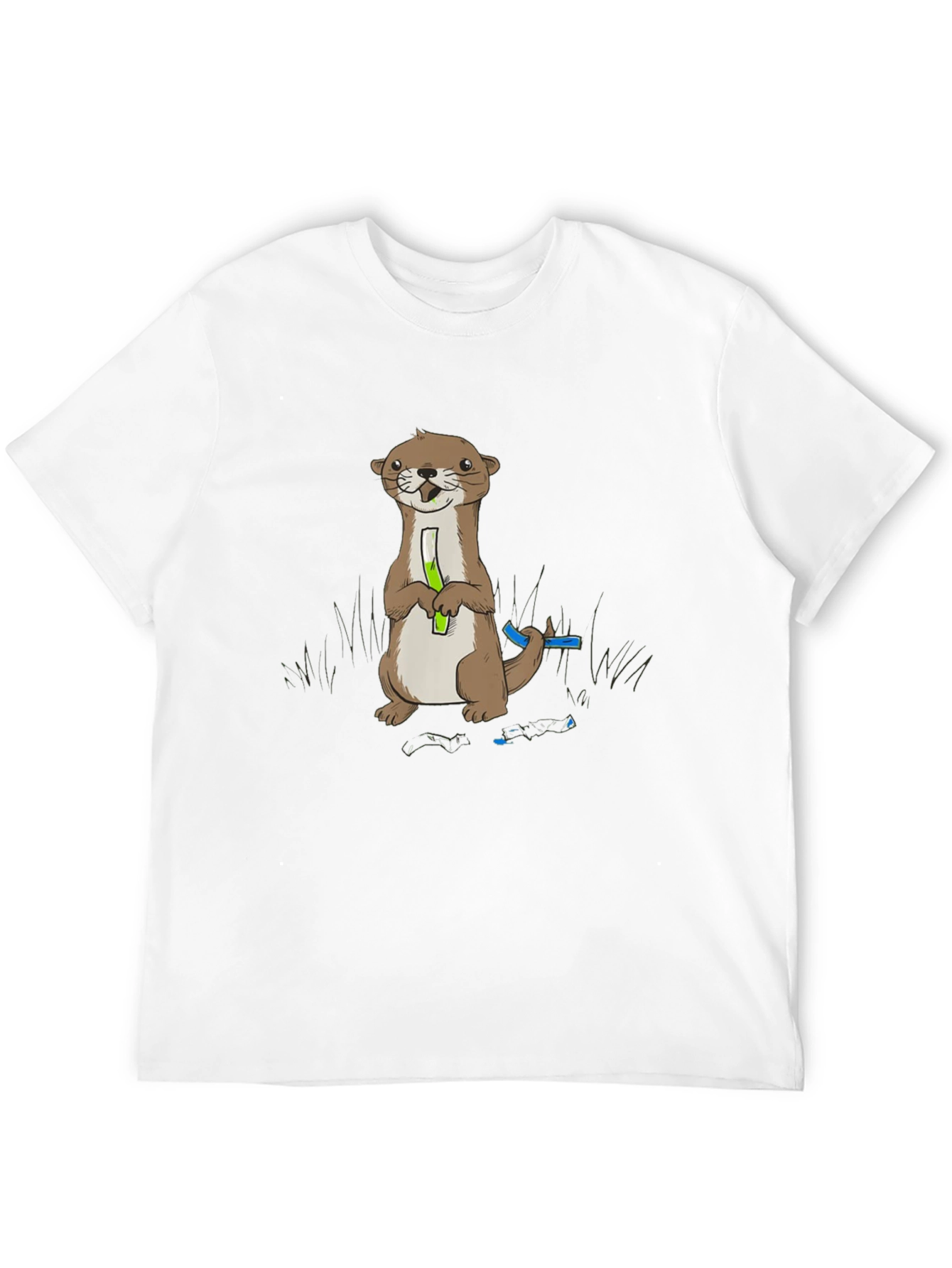 Cute Otter Holding Test Tube Black T-Shirt