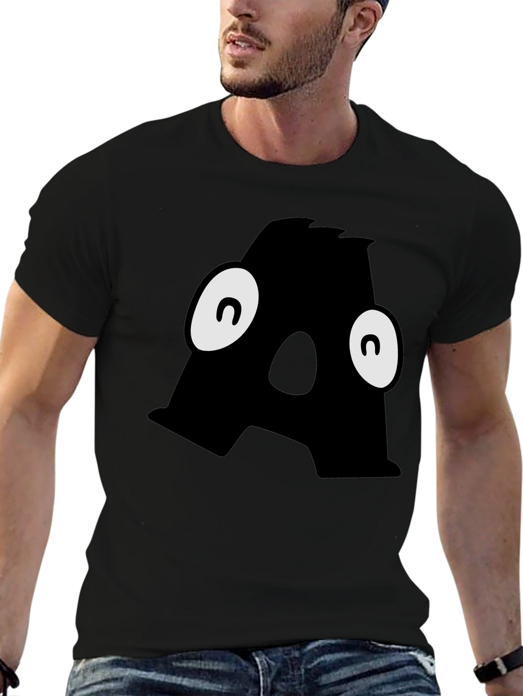 Letter A Monster Graphic Black T-Shirt