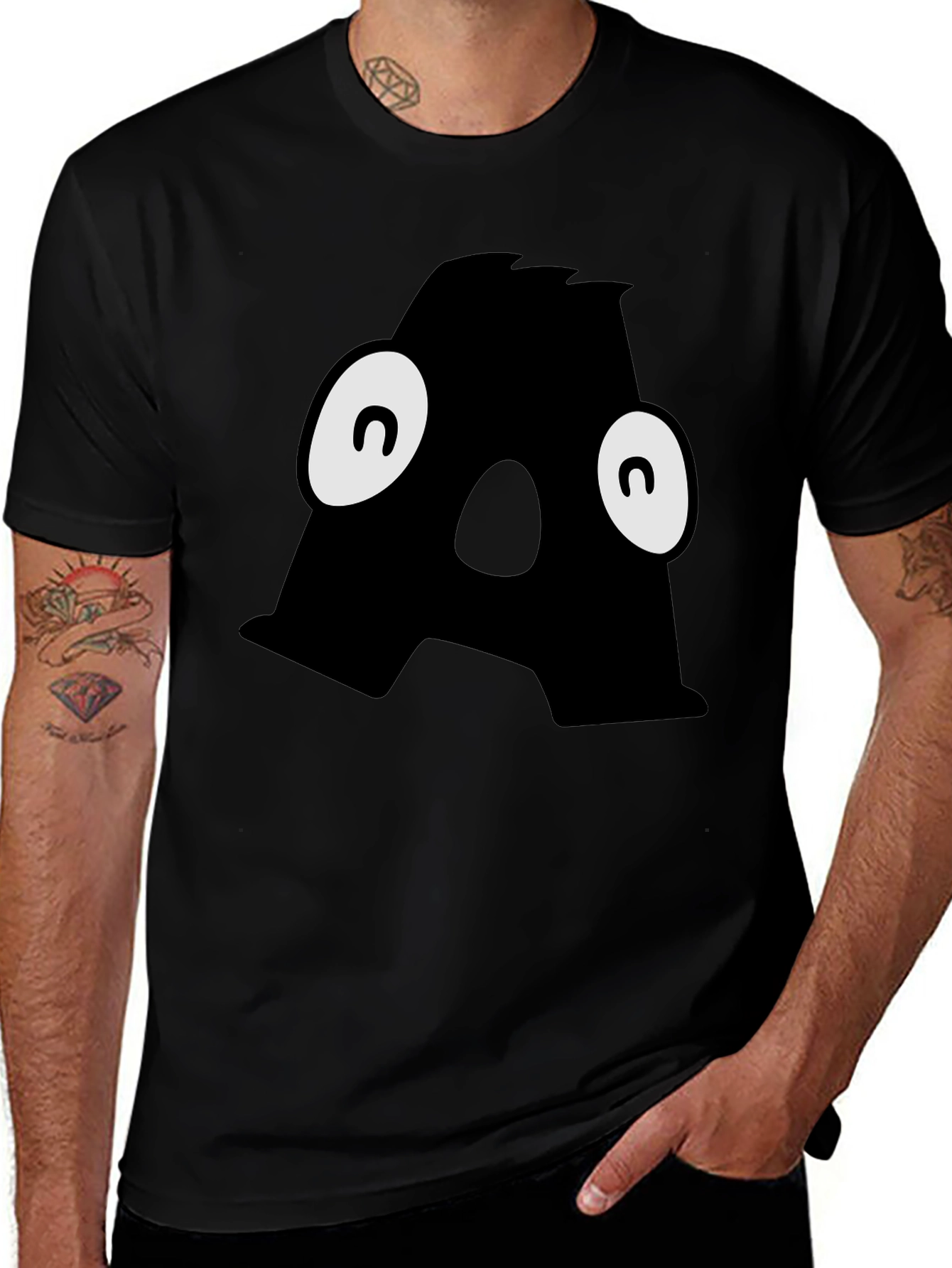 Letter A Monster Graphic Black T-Shirt