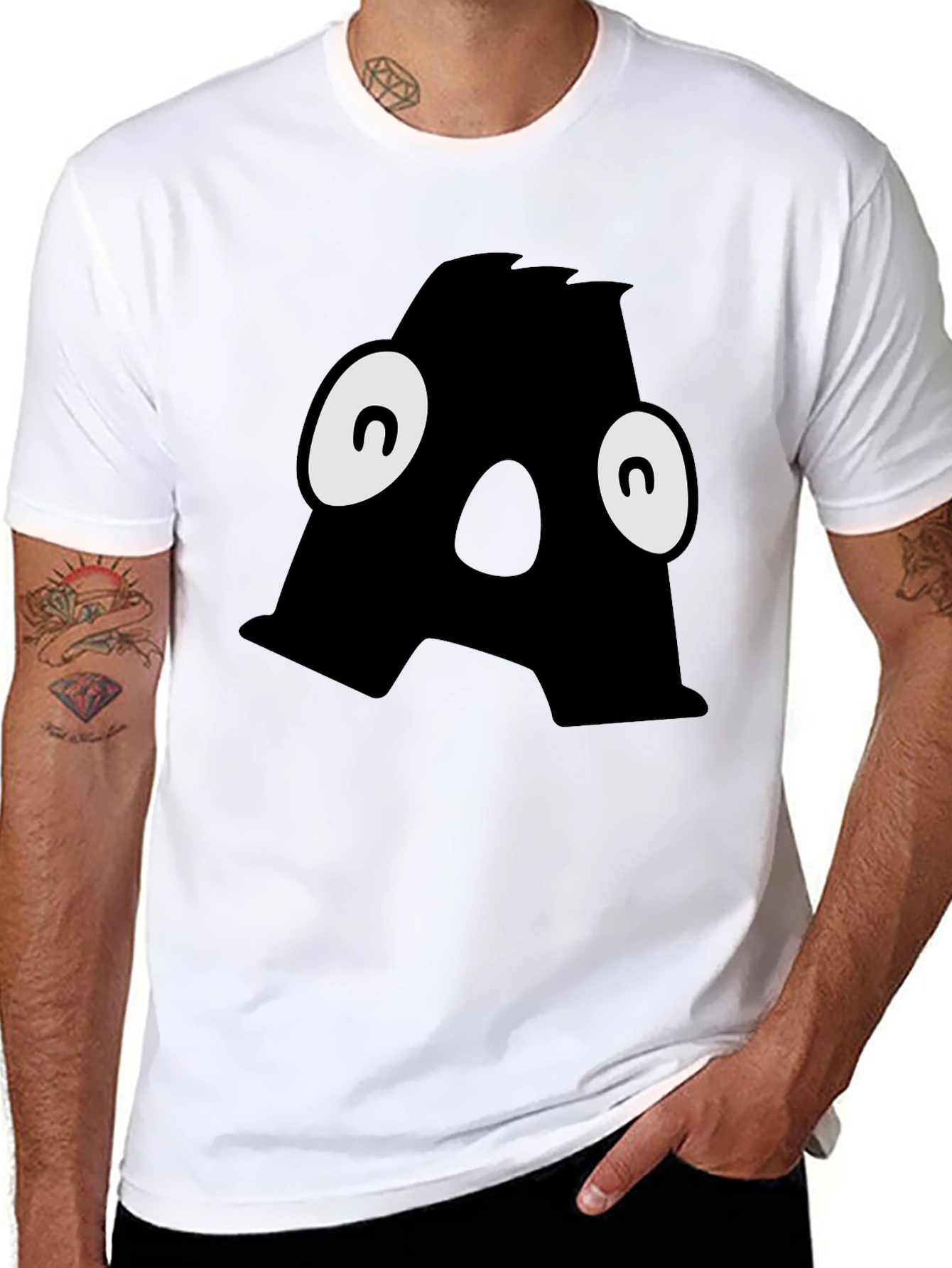 Letter A Monster Graphic Black T-Shirt