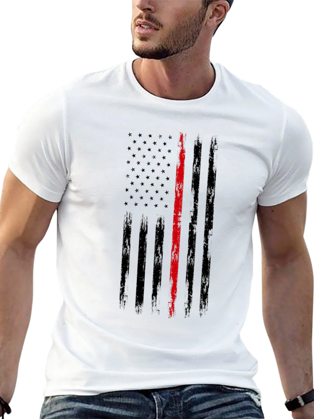 Thin Red Line Distressed American Flag T-Shirt