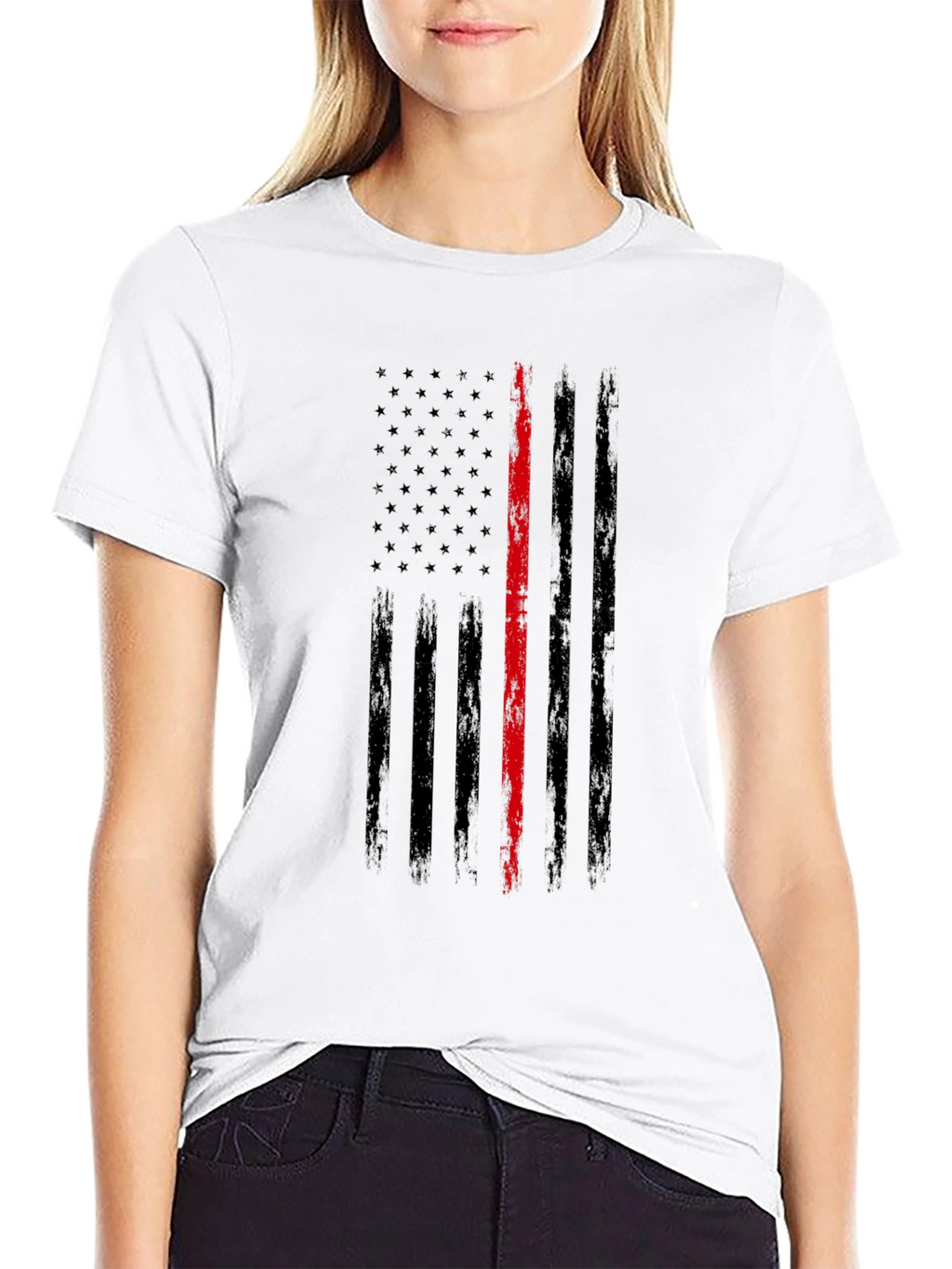Thin Red Line Distressed American Flag T-Shirt