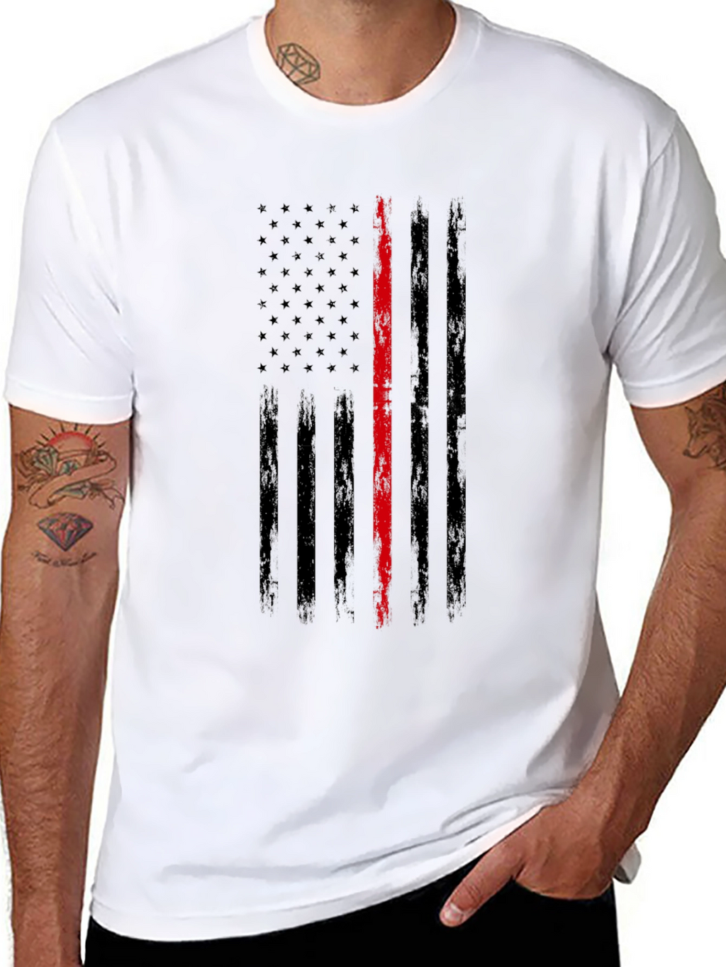 Thin Red Line Distressed American Flag T-Shirt