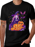 Halloween Witch & Pumpkins Black T-Shirt