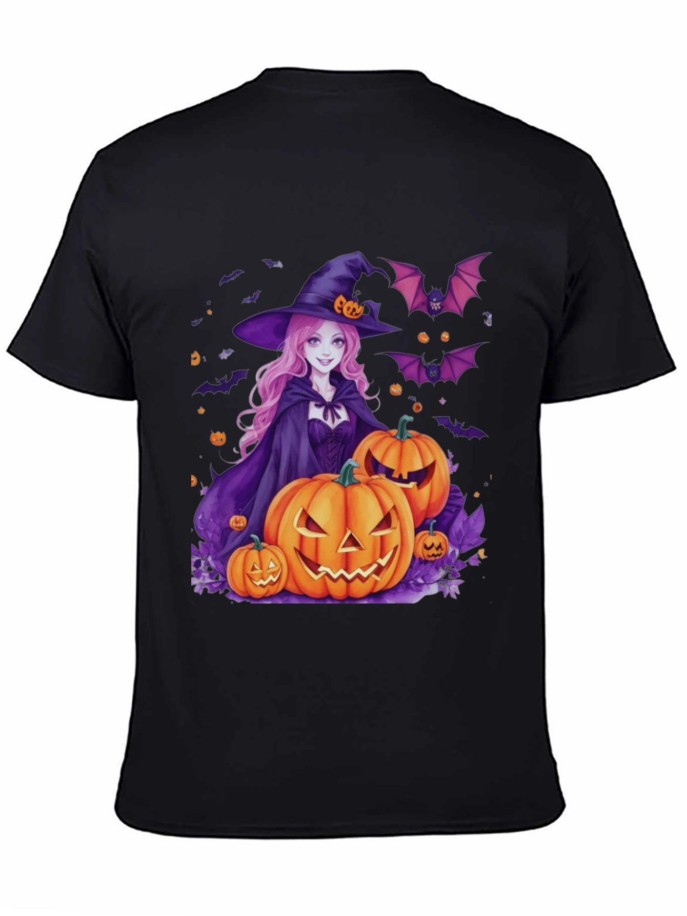 Halloween Witch & Pumpkins Black T-Shirt