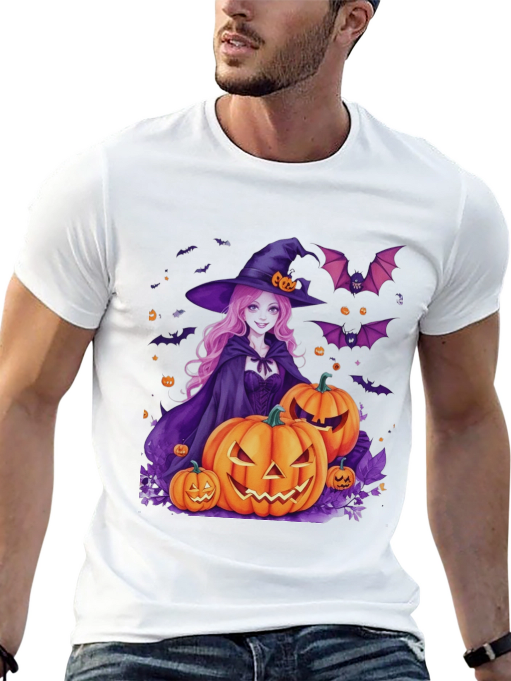 Halloween Witch & Pumpkins Black T-Shirt