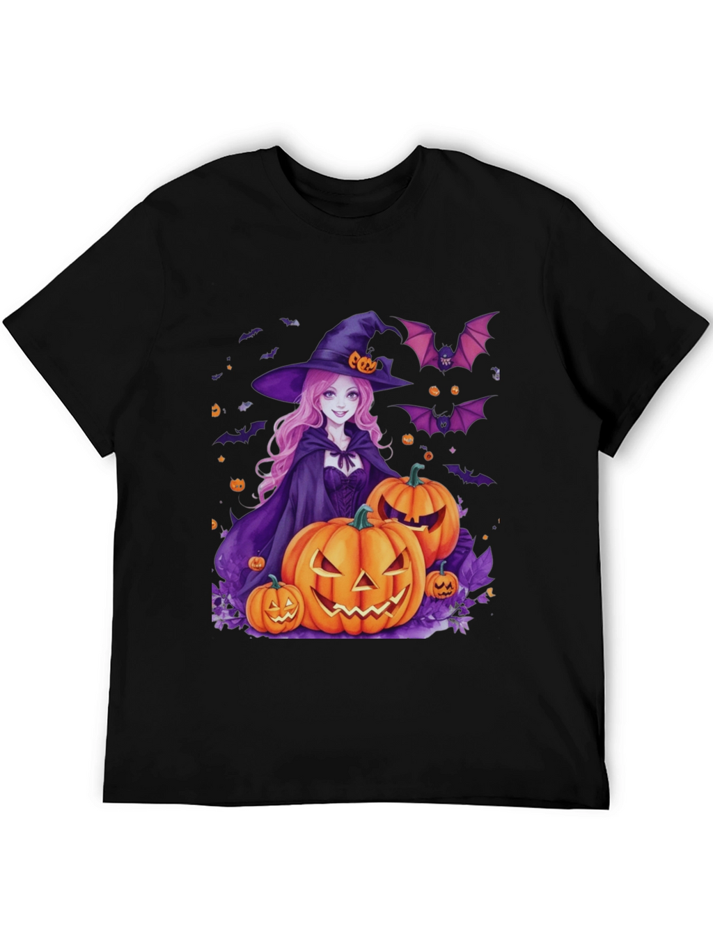 Halloween Witch & Pumpkins Black T-Shirt