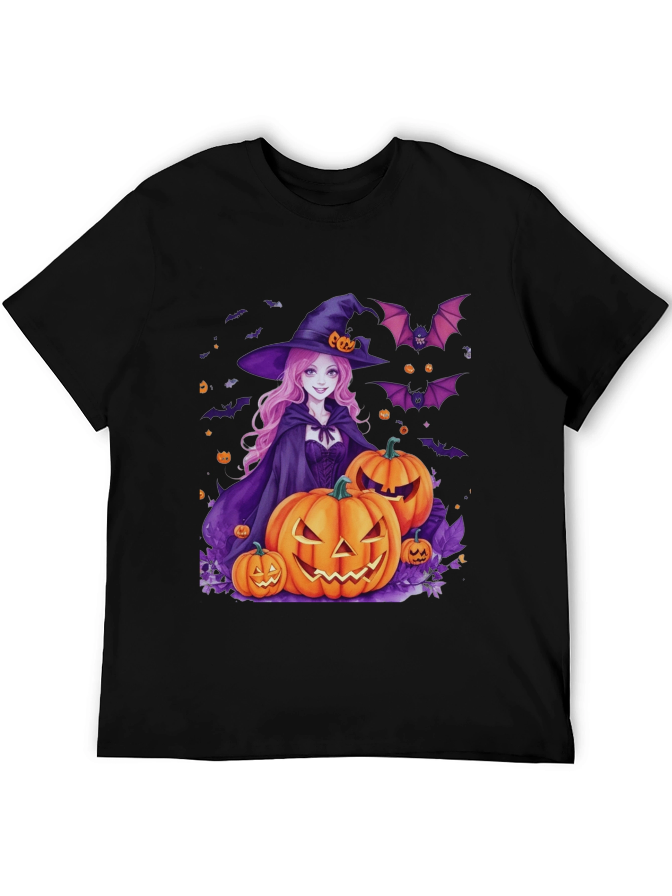 Halloween Witch & Pumpkins Black T-Shirt
