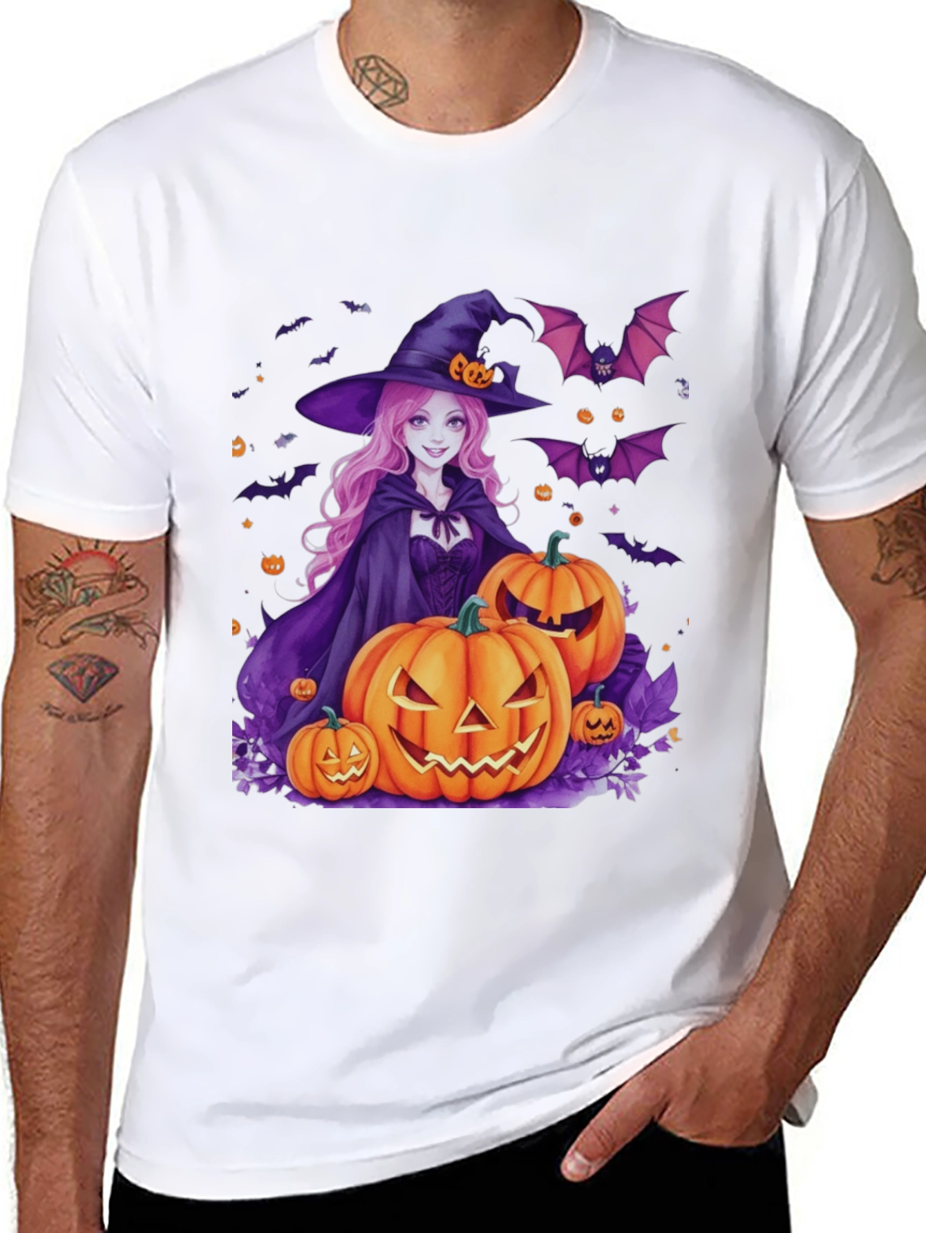 Halloween Witch & Pumpkins Black T-Shirt