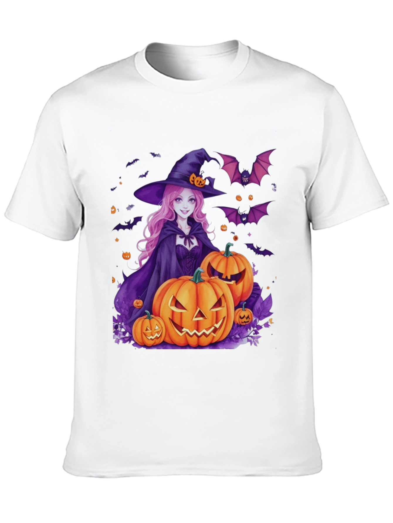 Halloween Witch & Pumpkins Black T-Shirt