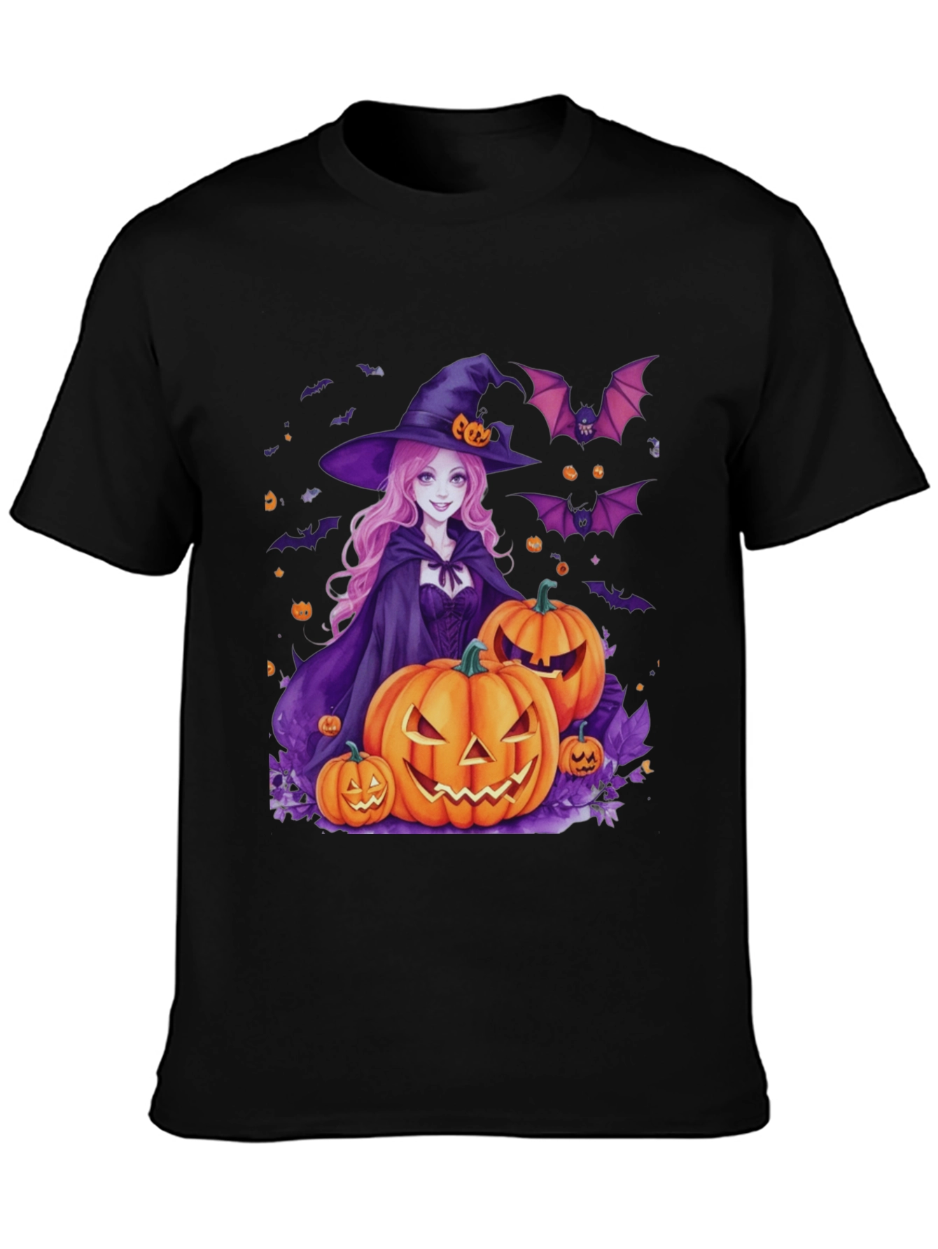 Halloween Witch & Pumpkins Black T-Shirt