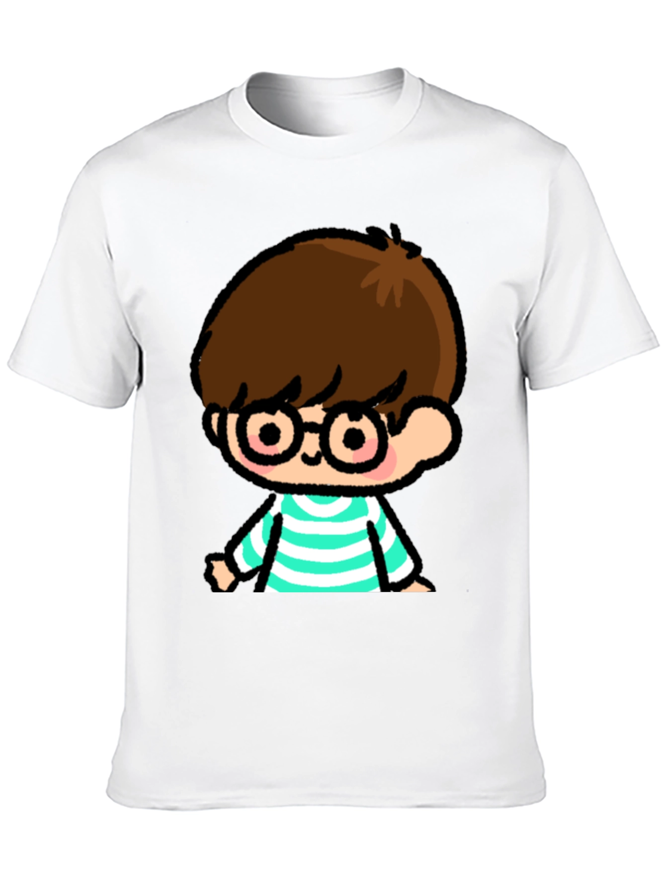 Cartoon Boy Graphic Tee - Casual Black T-Shirt