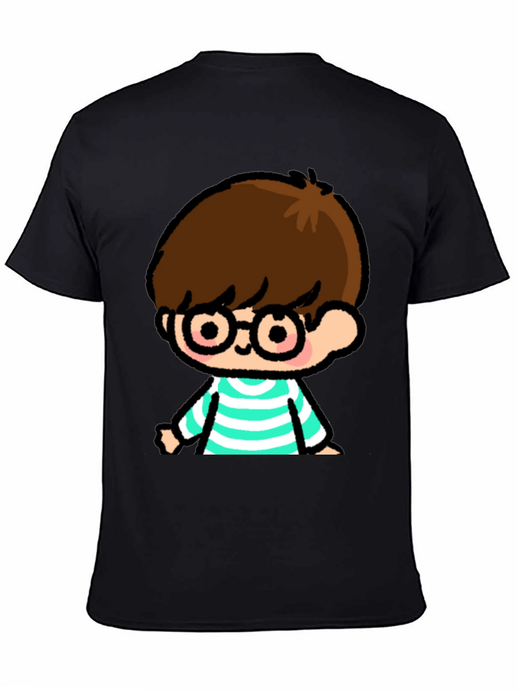 Cartoon Boy Graphic Tee - Casual Black T-Shirt