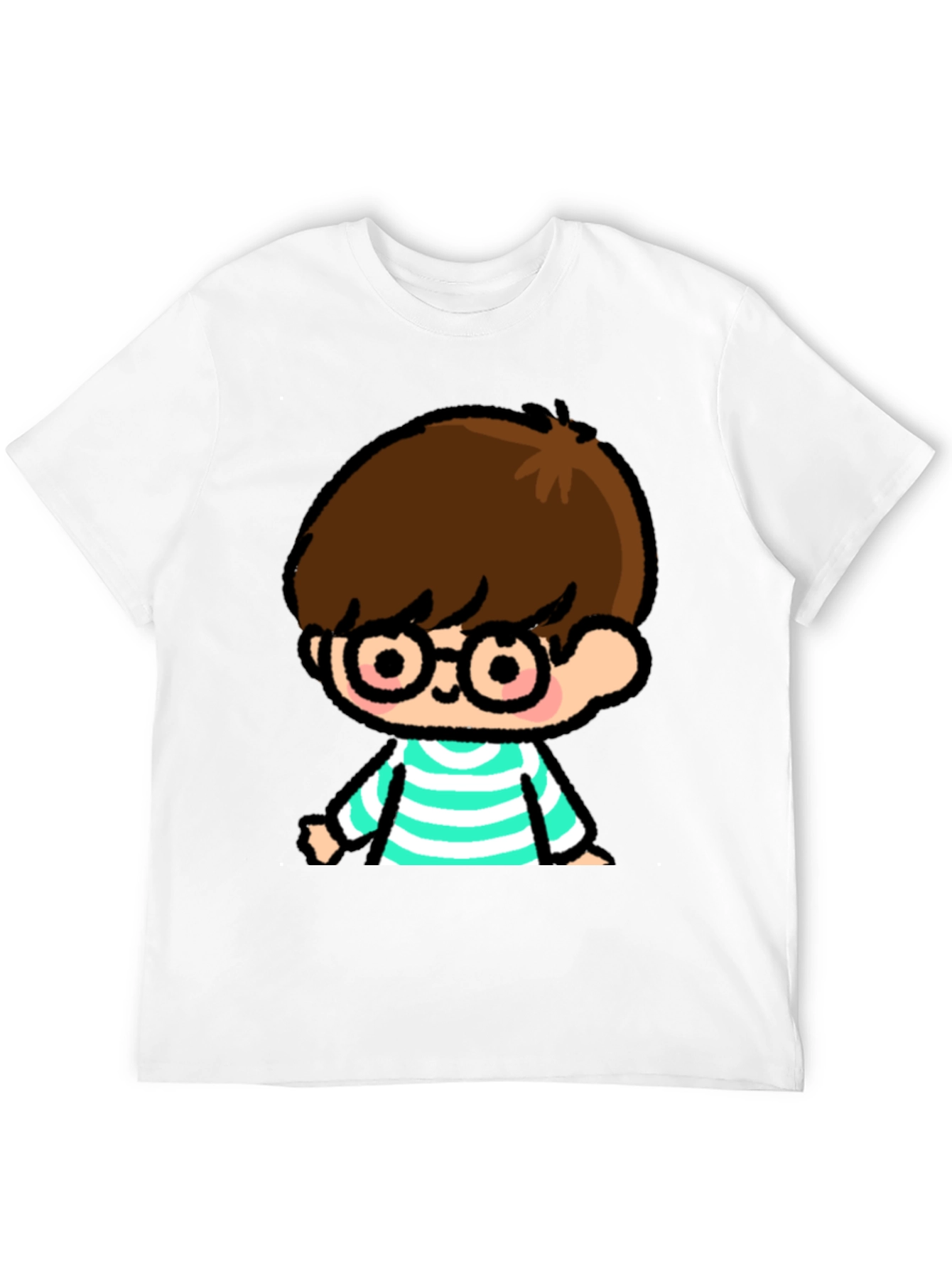 Cartoon Boy Graphic Tee - Casual Black T-Shirt