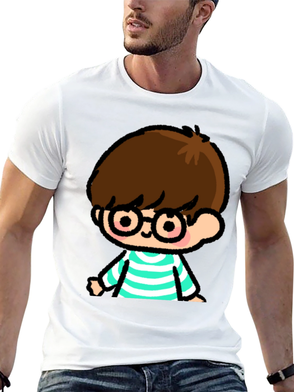 Cartoon Boy Graphic Tee - Casual Black T-Shirt