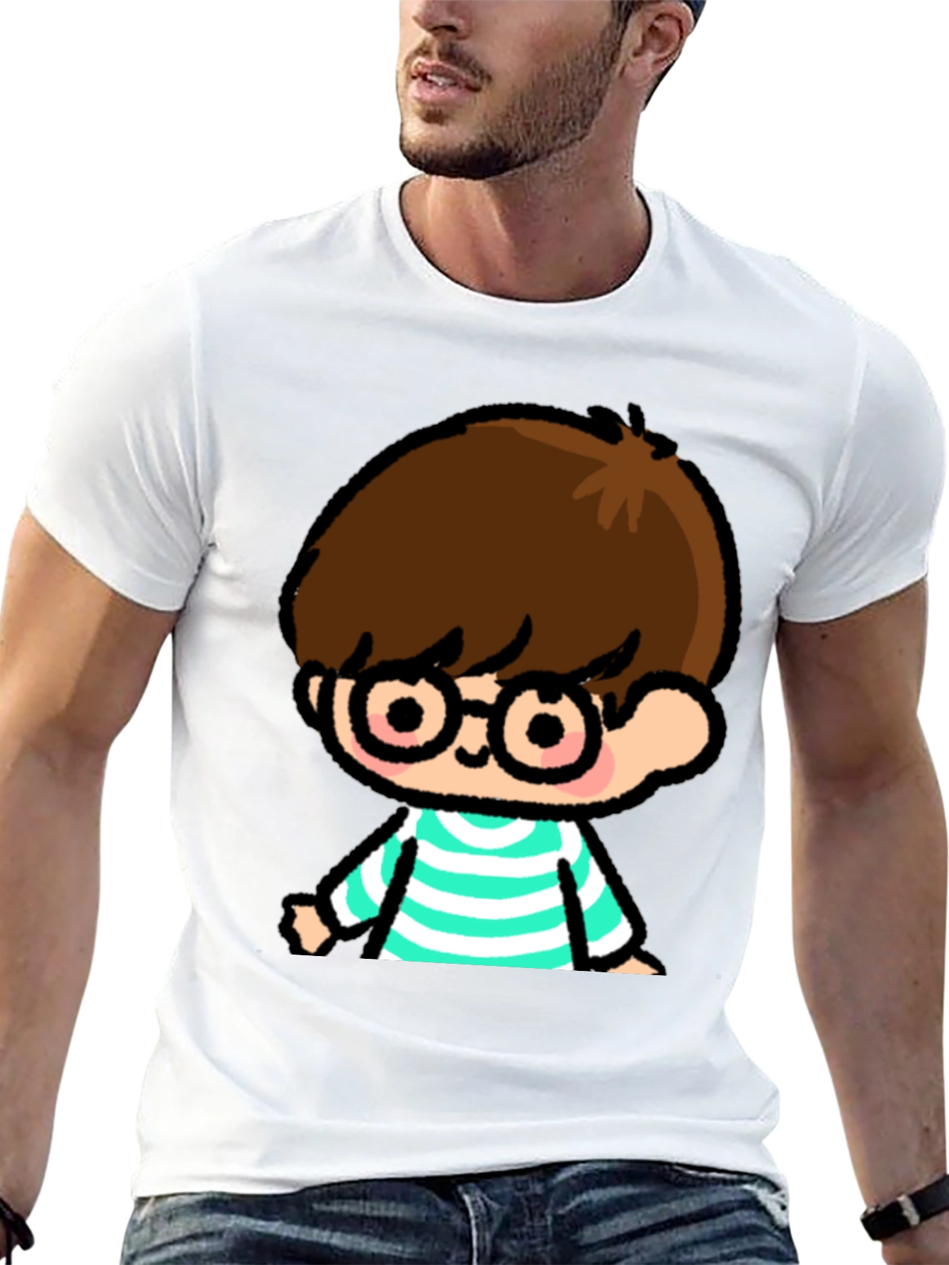 Cartoon Boy Graphic Tee - Casual Black T-Shirt
