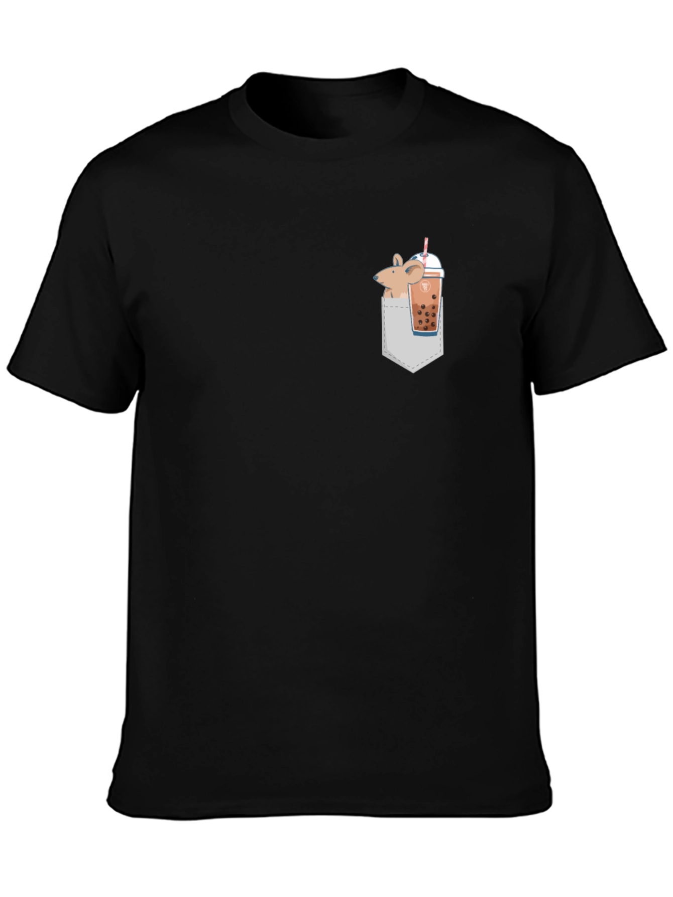 Novelty Mouse & Boba Pocket T-Shirt - Black