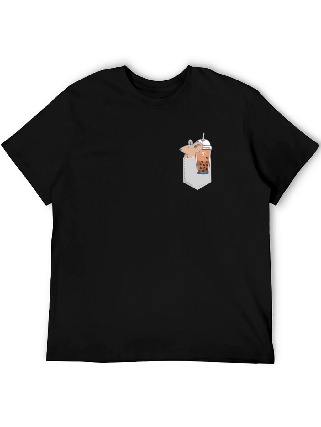Novelty Mouse & Boba Pocket T-Shirt - Black