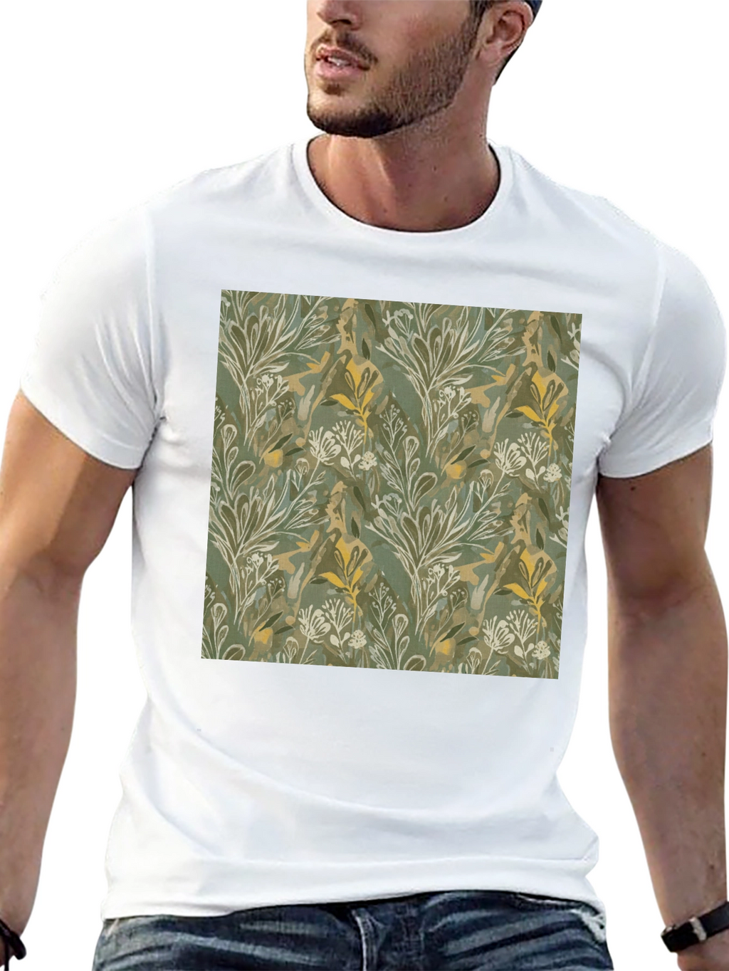 Botanical Print Crew Neck Tee - Soft & Stylish