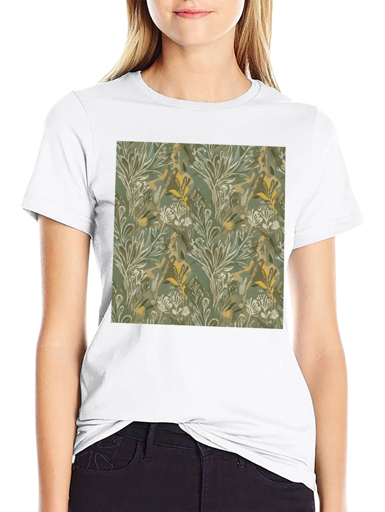 Botanical Print Crew Neck Tee - Soft & Stylish