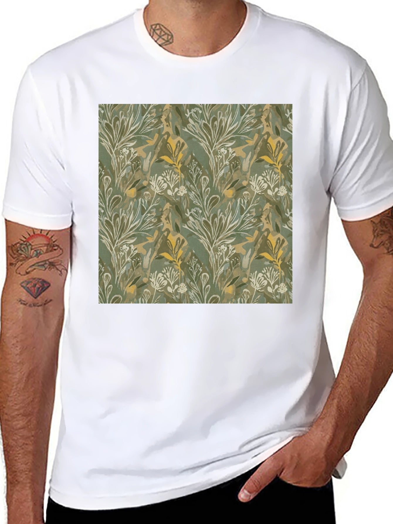 Botanical Print Crew Neck Tee - Soft & Stylish