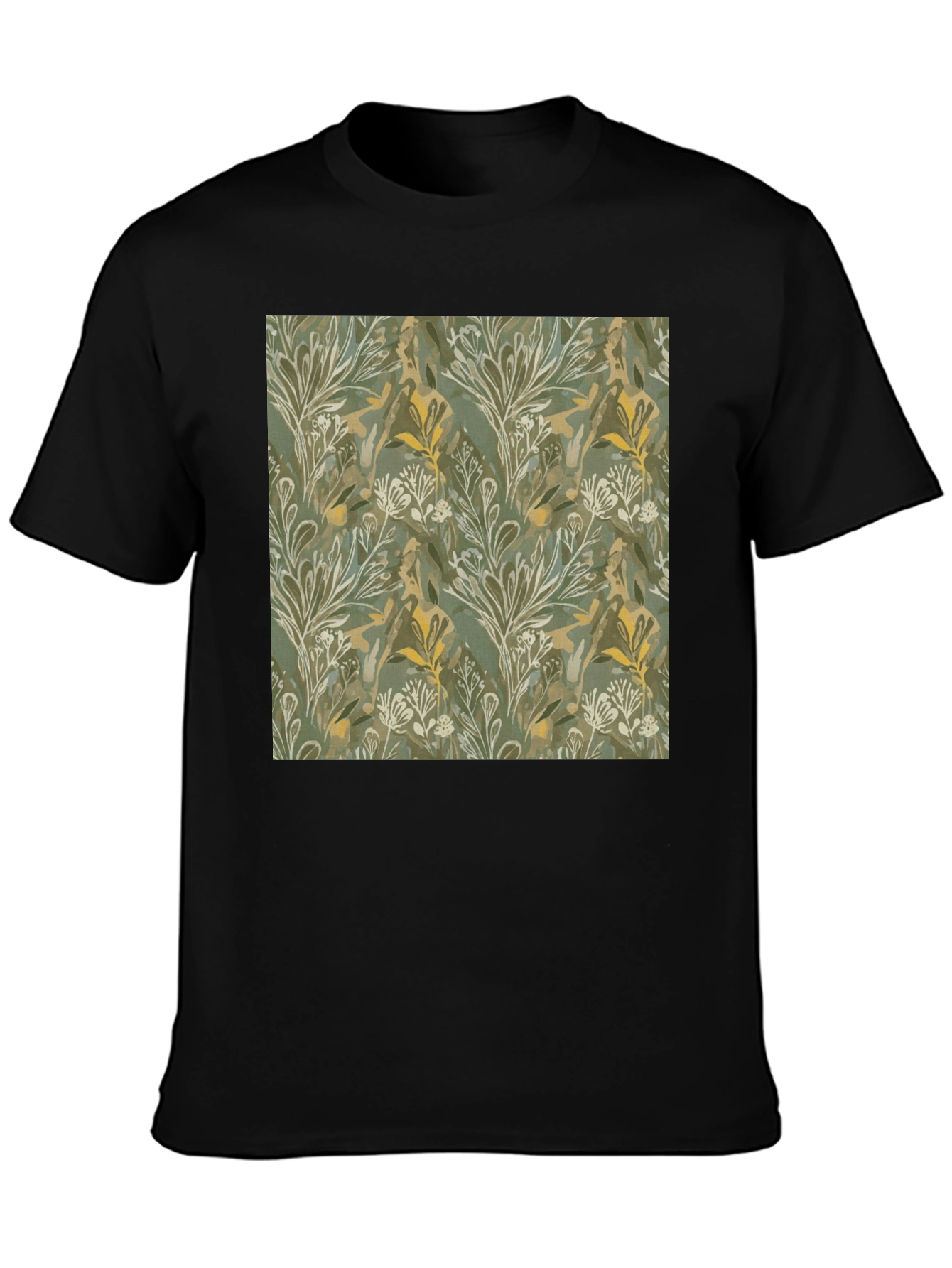 Botanical Print Crew Neck Tee - Soft & Stylish