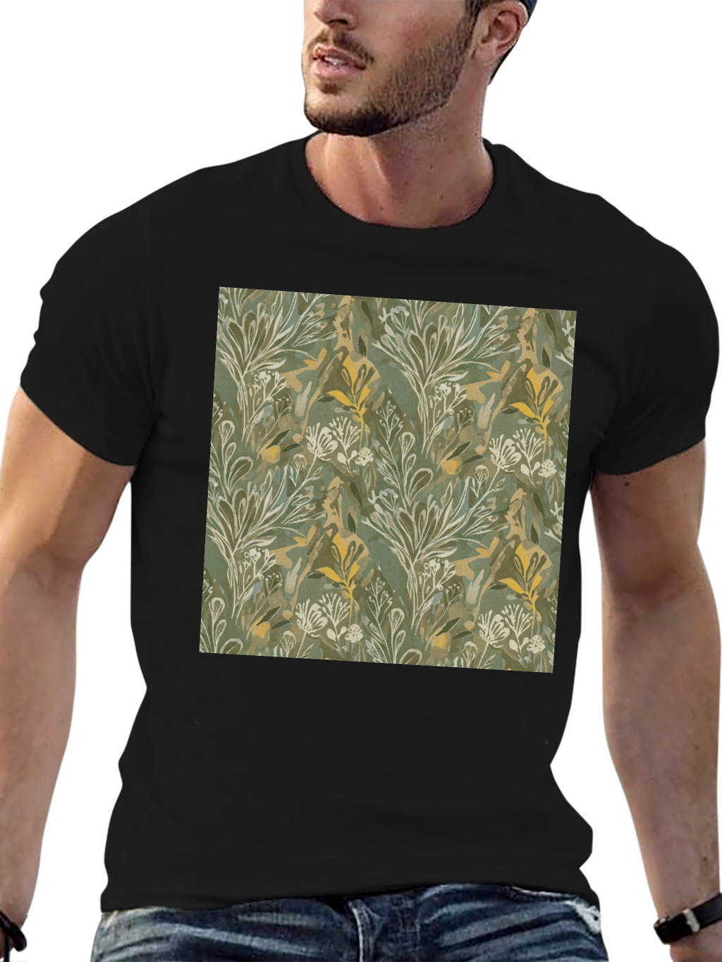 Botanical Print Crew Neck Tee - Soft & Stylish
