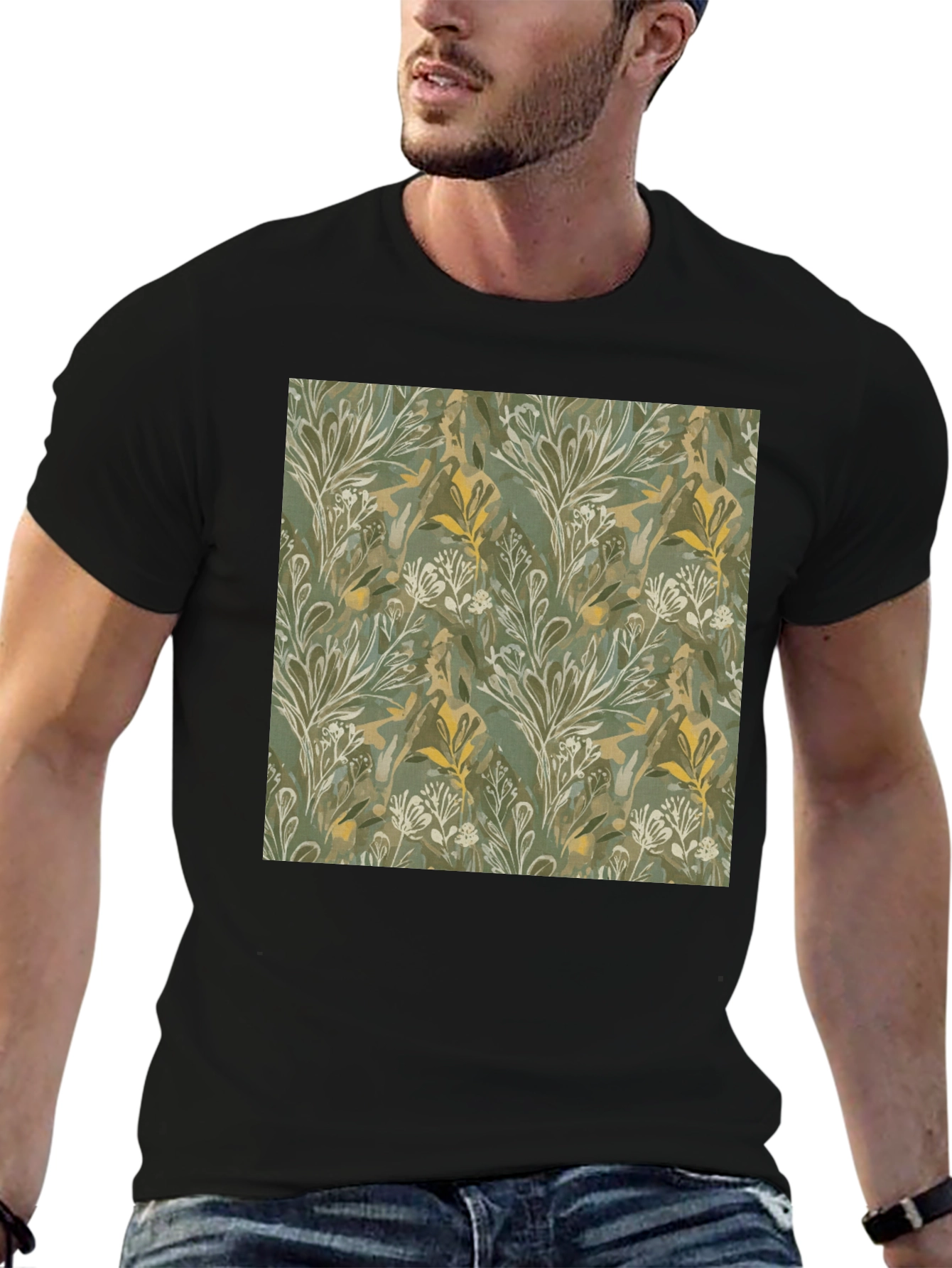 Botanical Print Crew Neck Tee - Soft & Stylish