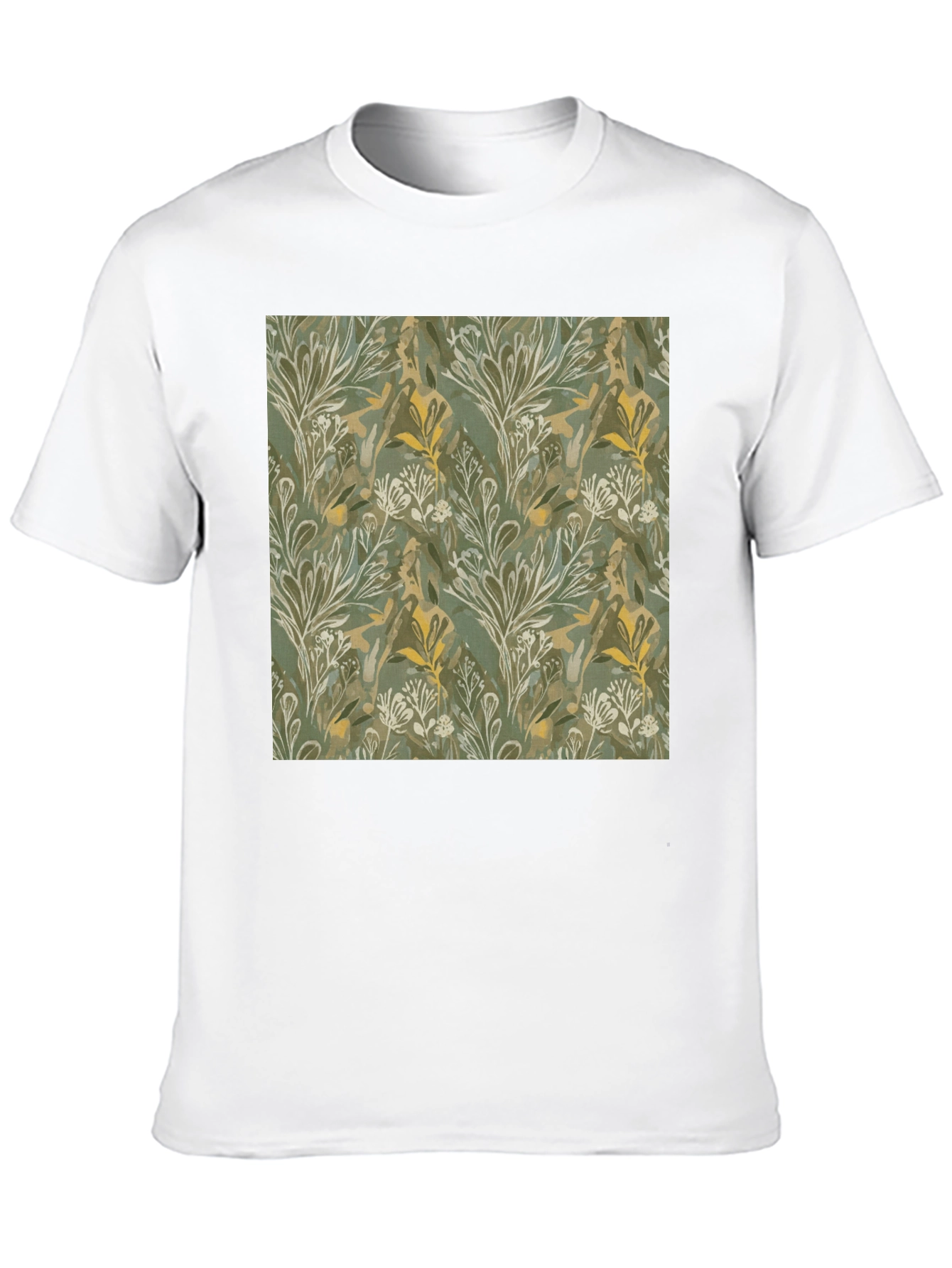 Botanical Print Crew Neck Tee - Soft & Stylish