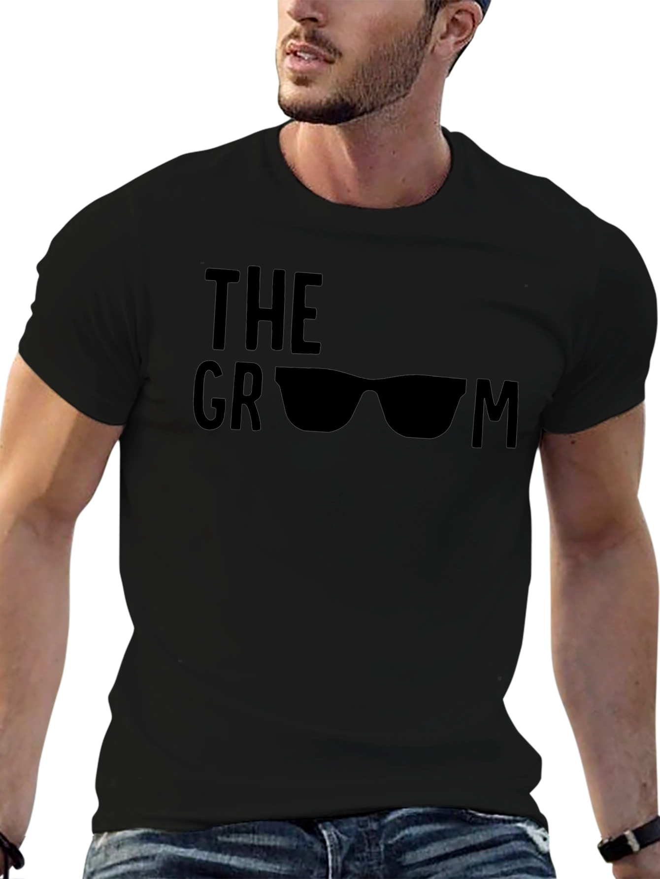 Cool Groom T-Shirt with Sunglasses Graphic - Black