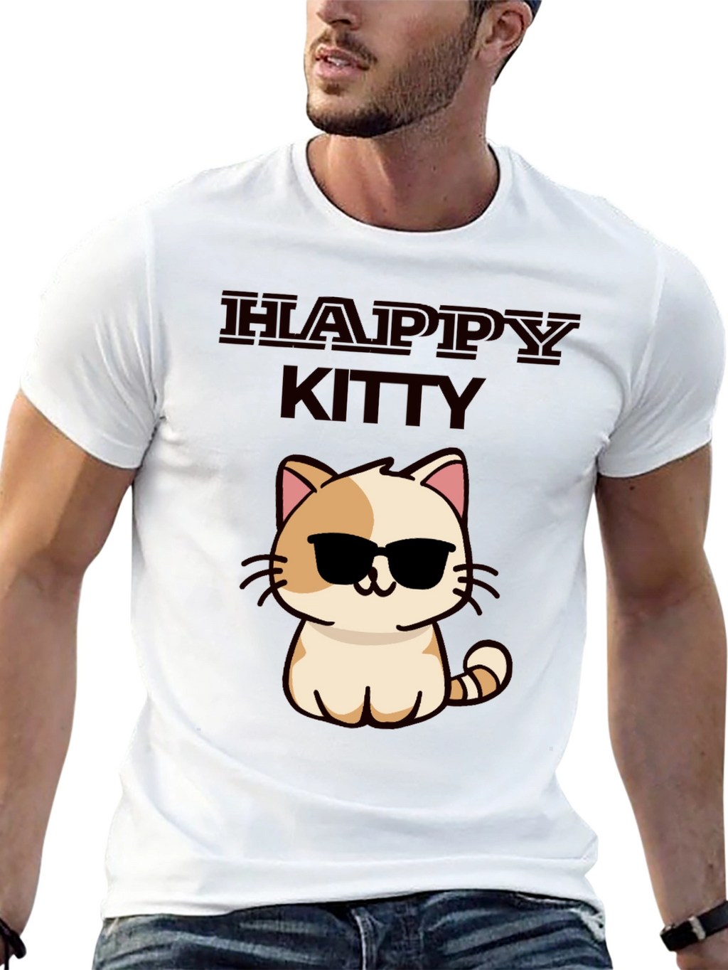 Happy Kitty Graphic Tee - Cute Cat Sunglasses Shirt