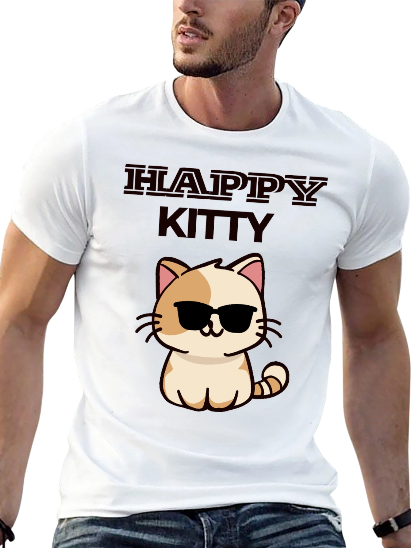 Happy Kitty Graphic Tee - Cute Cat Sunglasses Shirt