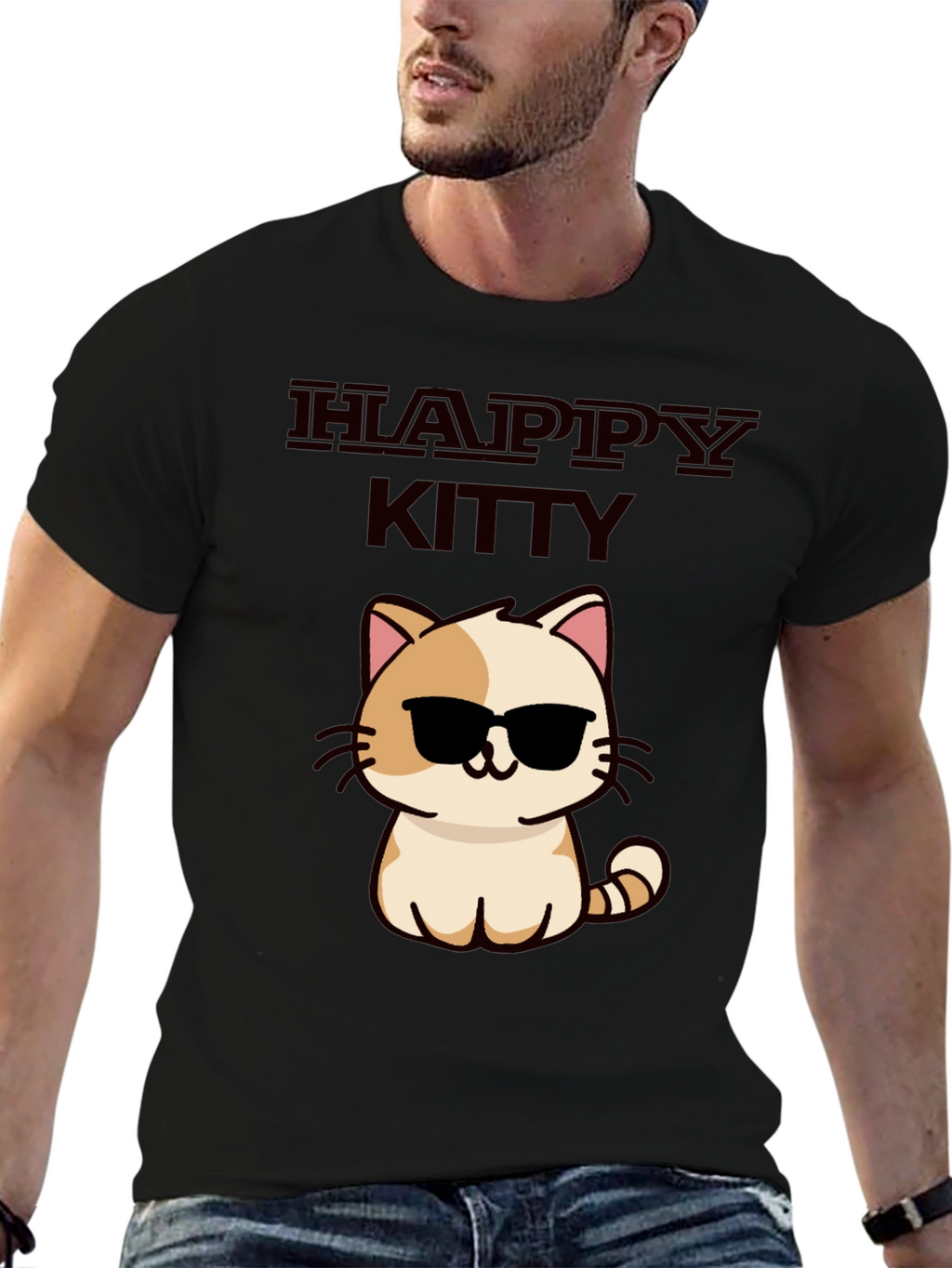 Happy Kitty Graphic Tee - Cute Cat Sunglasses Shirt