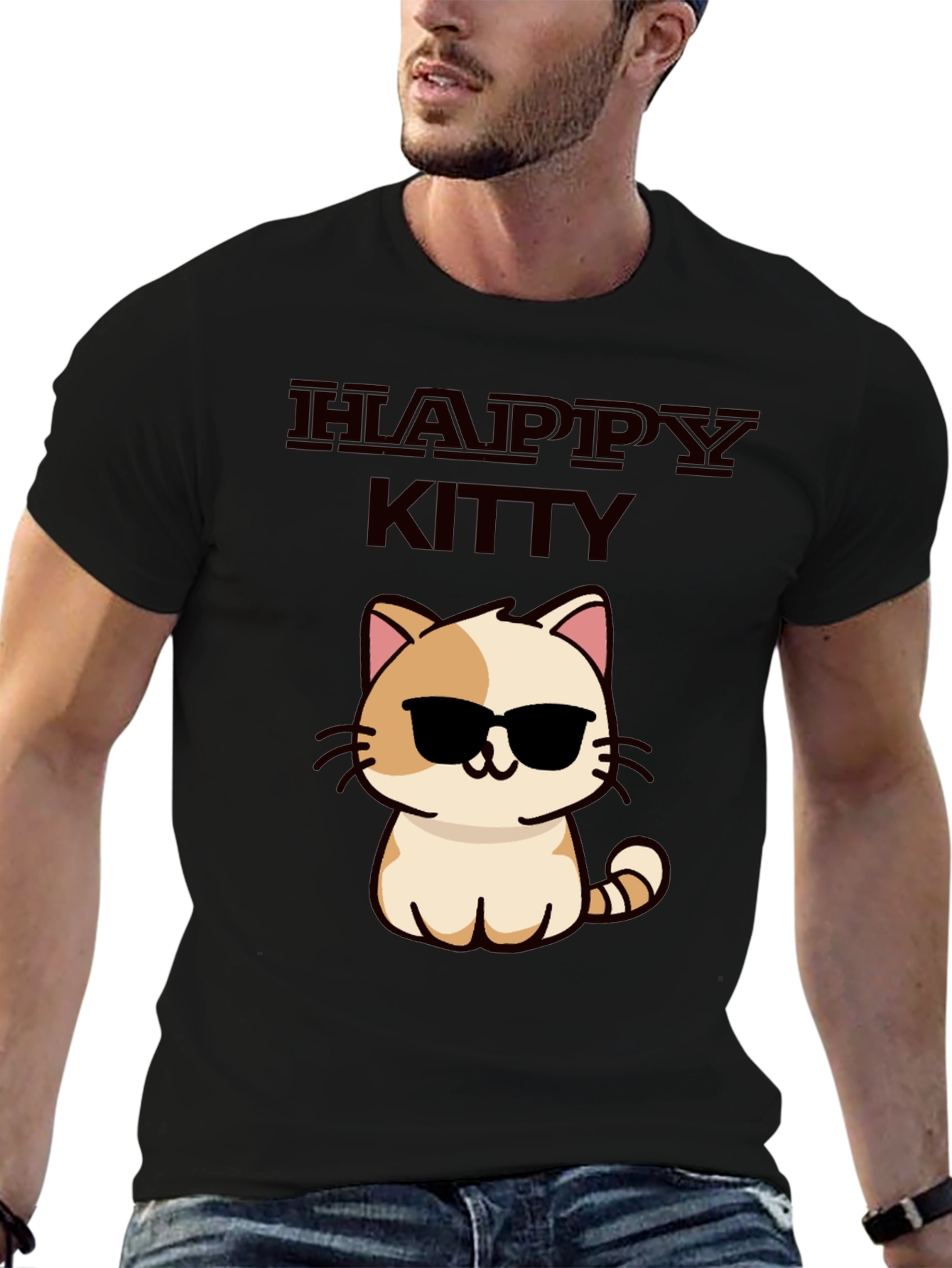 Happy Kitty Graphic Tee - Cute Cat Sunglasses Shirt