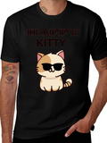 Happy Kitty Graphic Tee - Cute Cat Sunglasses Shirt
