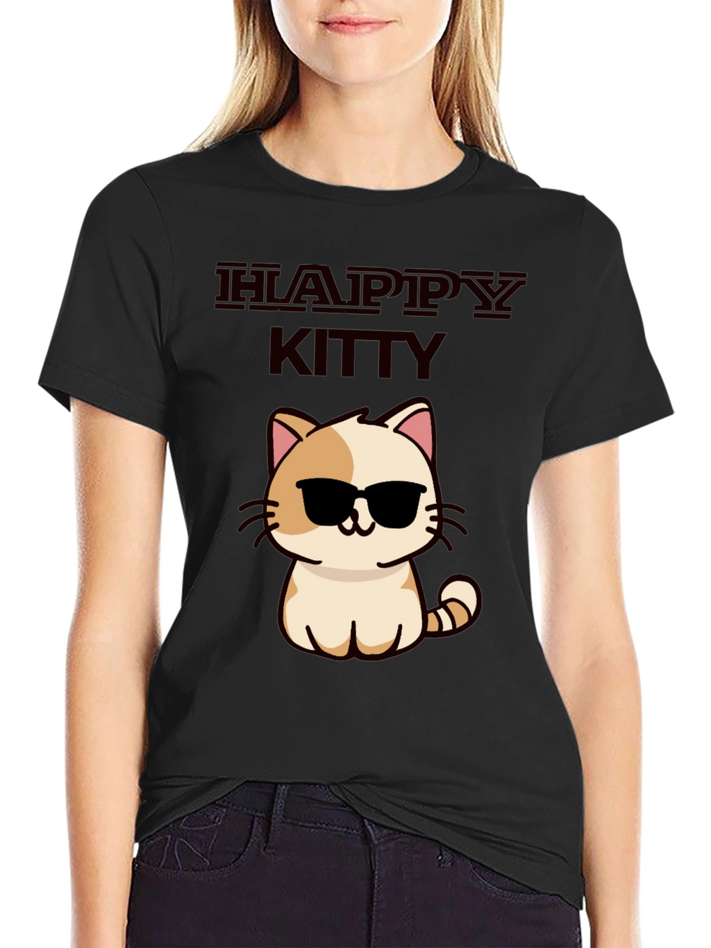Happy Kitty Graphic Tee - Cute Cat Sunglasses Shirt