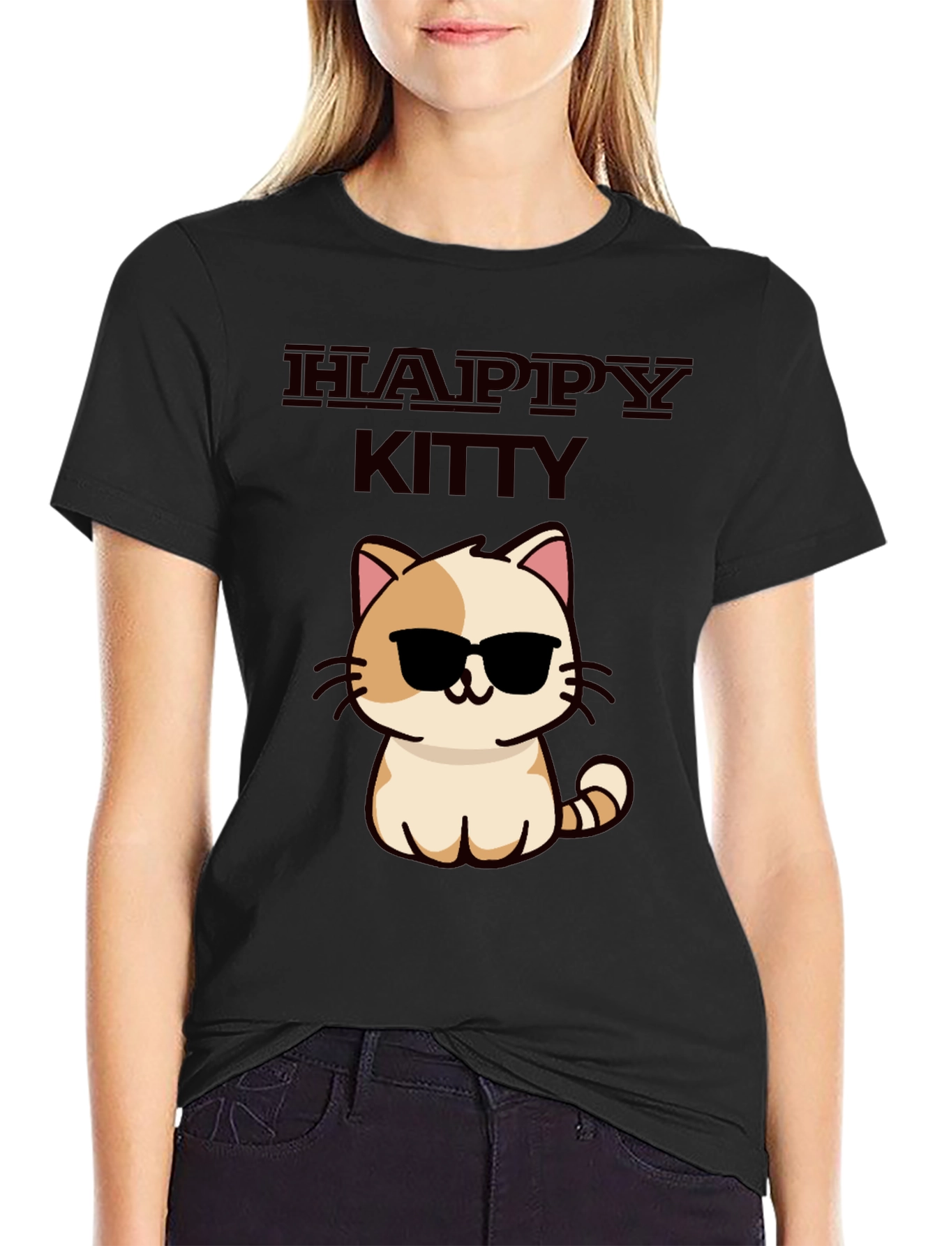 Happy Kitty Graphic Tee - Cute Cat Sunglasses Shirt