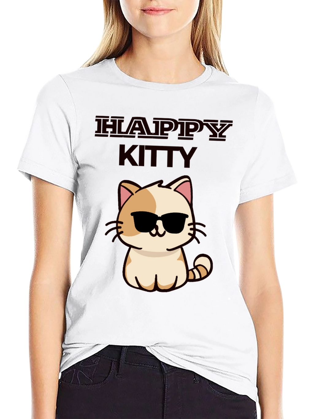 Happy Kitty Graphic Tee - Cute Cat Sunglasses Shirt