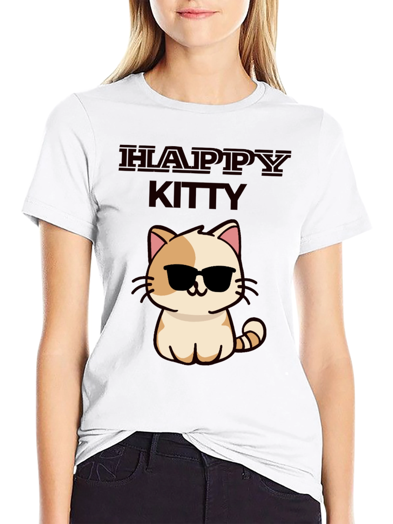 Happy Kitty Graphic Tee - Cute Cat Sunglasses Shirt